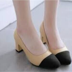 TALBOTS BLACK/TAUPE LEATHER PUMPS SIZE 7.5